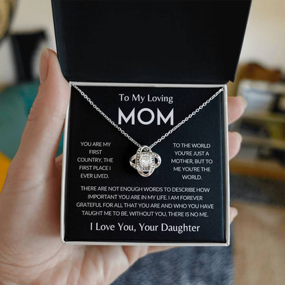 To My Loving Mom | You're the World, Love Knot Necklace, Gift from Daughter - Black Card