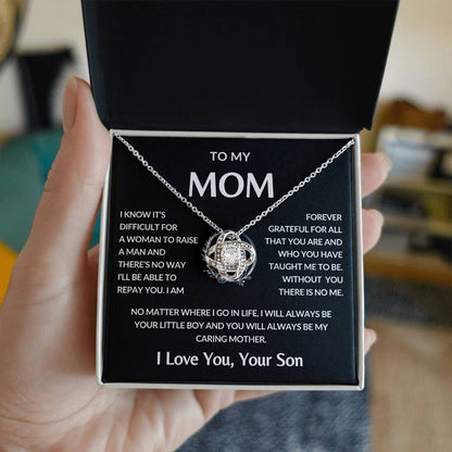 Gifts for Mom | Mother's Day Gift from Son to Mom, Love Knot Necklace with Heartfelt Mother's Day Card Message - Black card