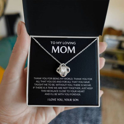 Gifts for Mom | Thank you Mom Love Knot Necklace, Gift for Mom from Son, Mom Birthday Gift, Mother's Day Gifts - Black Card