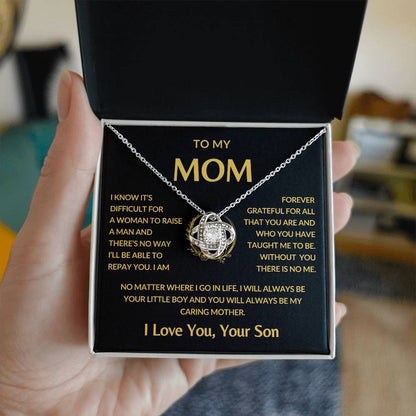 Gifts for Mom | Mother's Day Gift from Son to Mom, Love Knot Necklace with Heartfelt Mother's Day Card Message - Gold card