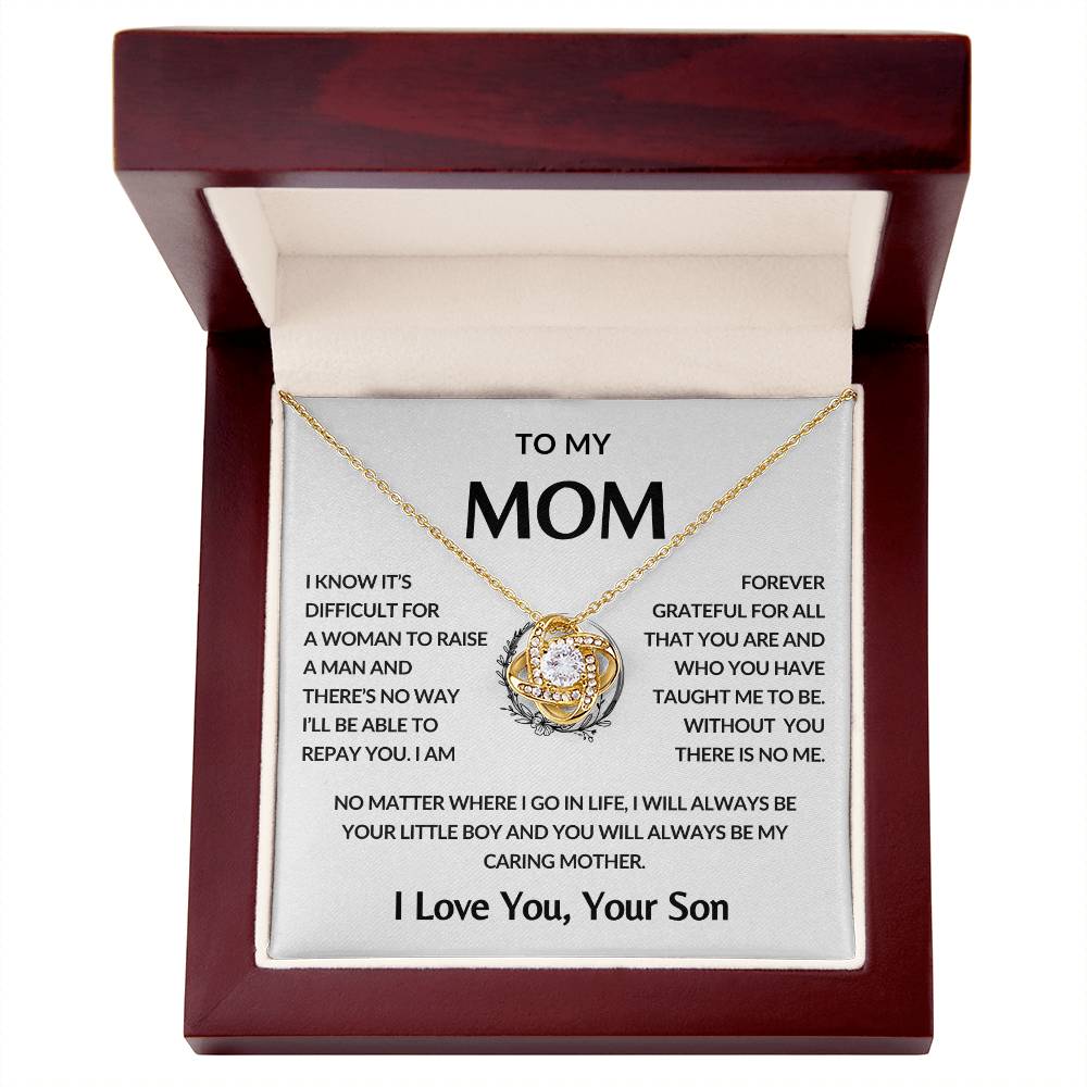 Gifts for Mom | Mother's Day Gift from Son to Mom, Love Knot Necklace with Heartfelt Mother's Day Card Message - White card