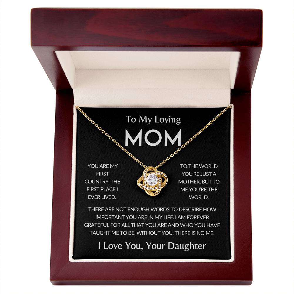 To My Loving Mom | You're the World, Love Knot Necklace, Gift from Daughter - Black Card