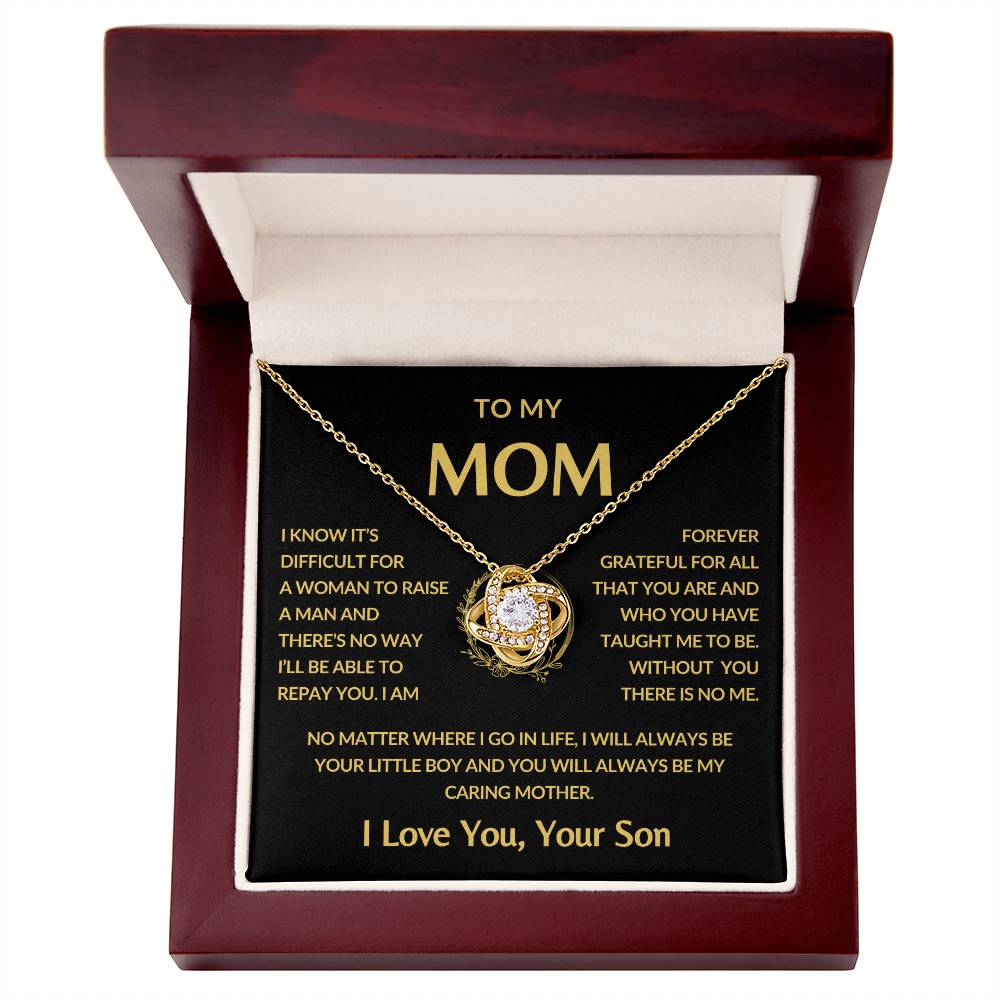 Gifts for Mom | Mother's Day Gift from Son to Mom, Love Knot Necklace with Heartfelt Mother's Day Card Message - Gold card