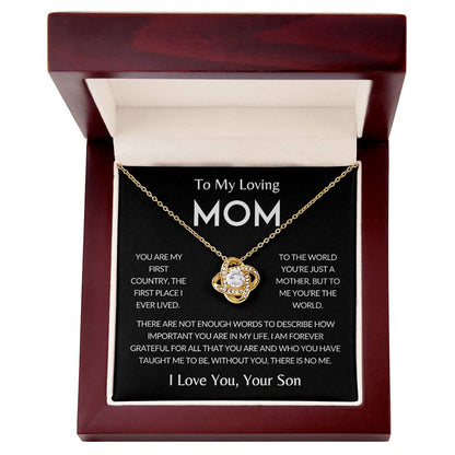 To My Loving Mom | You're the World, Love Knot Necklace, Gift from Son - Black Card