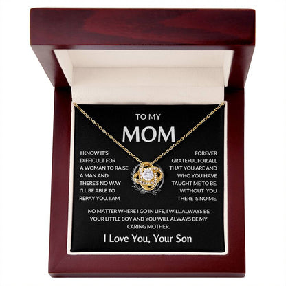 Gifts for Mom | Mother's Day Gift from Son to Mom, Love Knot Necklace with Heartfelt Mother's Day Card Message - Black card