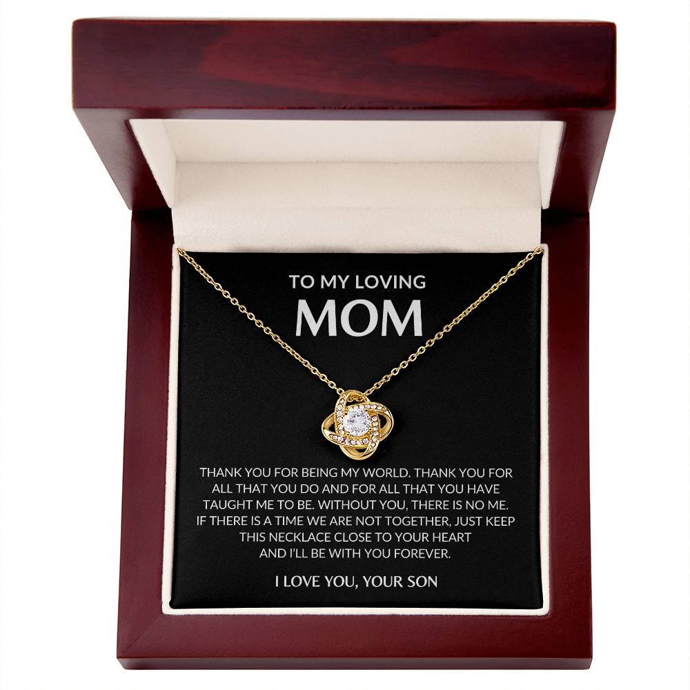 Gifts for Mom | Thank you Mom Love Knot Necklace, Gift for Mom from Son, Mom Birthday Gift, Mother's Day Gifts - Black Card