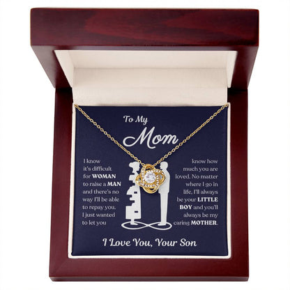 To My Mom | You'll Always be My Caring Mother, Love Knot Necklace - Dark Blue Card