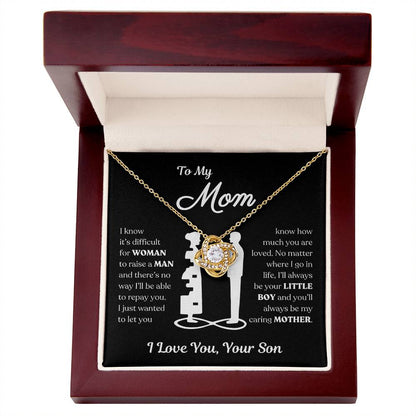 To My Mom | You'll Always be My Caring Mother, Love Knot Necklace - Black Card