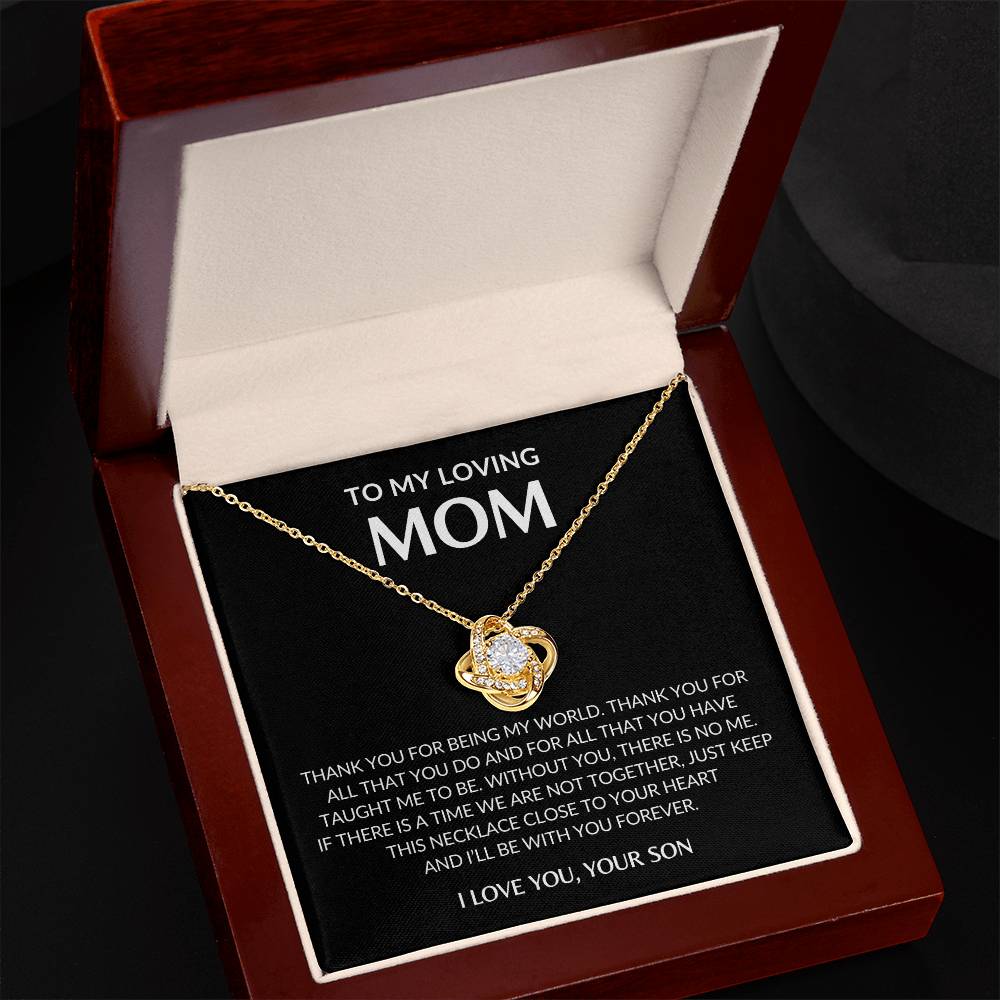 Gifts for Mom | Thank you Mom Love Knot Necklace, Gift for Mom from Son, Mom Birthday Gift, Mother's Day Gifts - Black Card