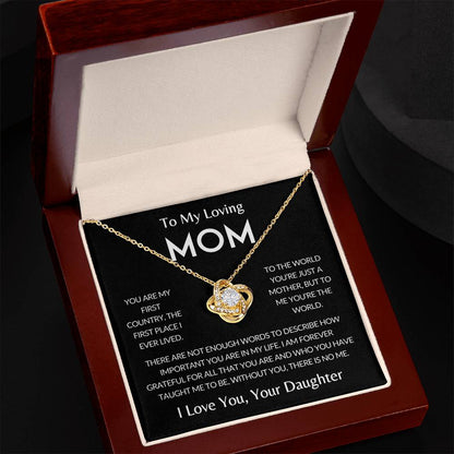 To My Loving Mom | You're the World, Love Knot Necklace, Gift from Daughter - Black Card