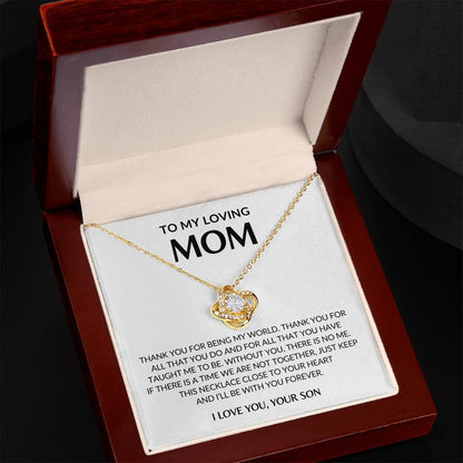 Gifts for Mom | Thank you Mom Love Knot Necklace, Gift for Mom from Son, Mom Birthday Gift, Mother's Day Gifts - White Card