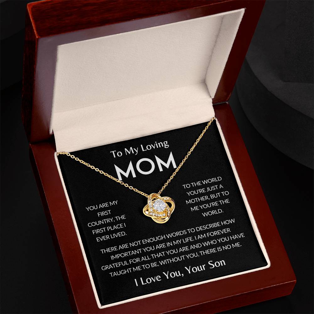 To My Loving Mom | You're the World, Love Knot Necklace, Gift from Son - Black Card