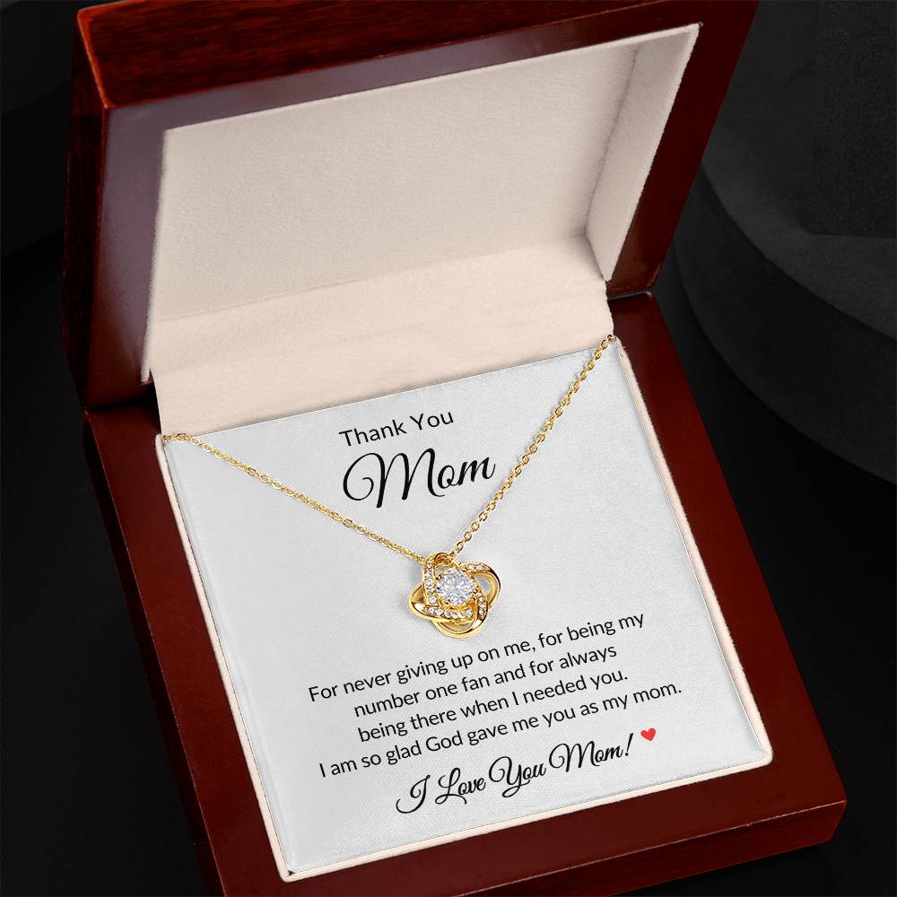 Gifts for Mom | Thank you Mom Message Card Love Knot Necklace for Mom, Gift for Mom from Daughter and Son, Mom Birthday Gift, Mother's Day Gifts - White Card