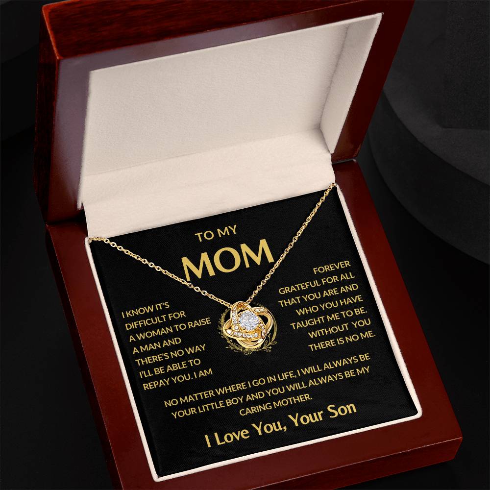 Gifts for Mom | Mother's Day Gift from Son to Mom, Love Knot Necklace with Heartfelt Mother's Day Card Message - Gold card