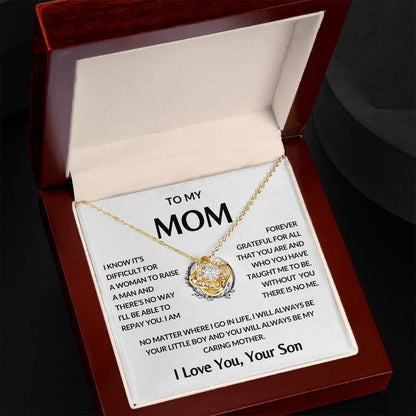 Gifts for Mom | Mother's Day Gift from Son to Mom, Love Knot Necklace with Heartfelt Mother's Day Card Message - White card