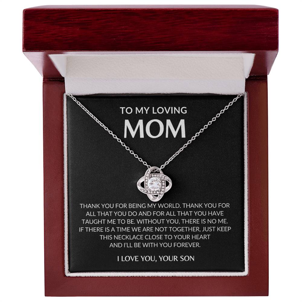 Gifts for Mom | Thank you Mom Love Knot Necklace, Gift for Mom from Son, Mom Birthday Gift, Mother's Day Gifts - Black Card