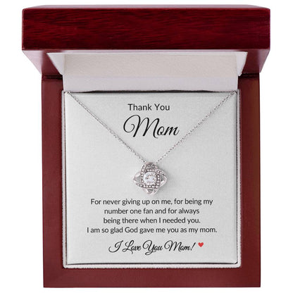 Gifts for Mom | Thank you Mom Message Card Love Knot Necklace for Mom, Gift for Mom from Daughter and Son, Mom Birthday Gift, Mother's Day Gifts - White Card