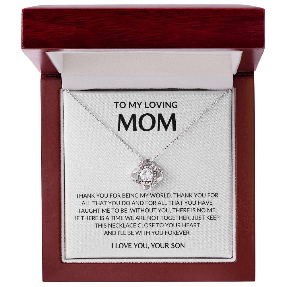 Gifts for Mom | Thank you Mom Love Knot Necklace, Gift for Mom from Son, Mom Birthday Gift, Mother's Day Gifts - White Card