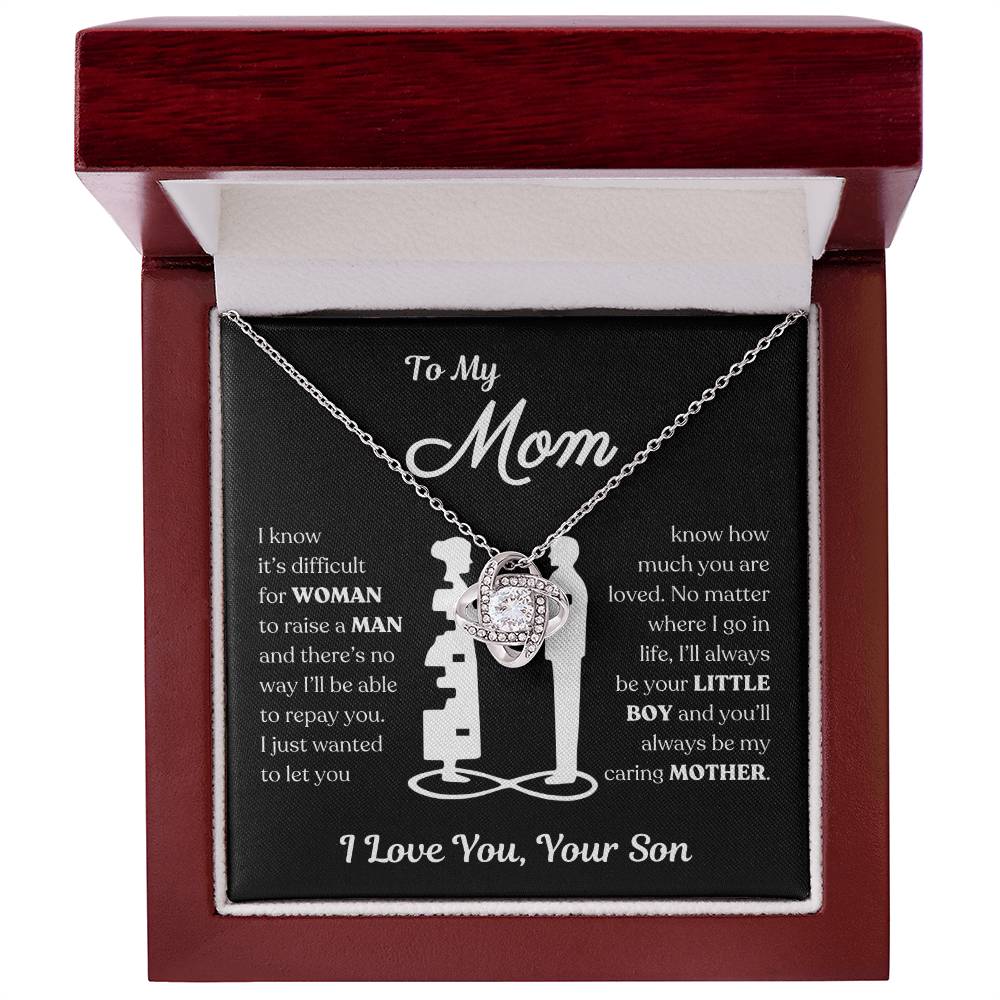 To My Mom | You'll Always be My Caring Mother, Love Knot Necklace - Black Card