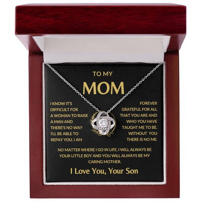 Gifts for Mom | Mother's Day Gift from Son to Mom, Love Knot Necklace with Heartfelt Mother's Day Card Message - Gold card