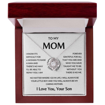 Gifts for Mom | Mother's Day Gift from Son to Mom, Love Knot Necklace with Heartfelt Mother's Day Card Message - White card