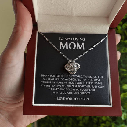 Gifts for Mom | Thank you Mom Love Knot Necklace, Gift for Mom from Son, Mom Birthday Gift, Mother's Day Gifts - Black Card