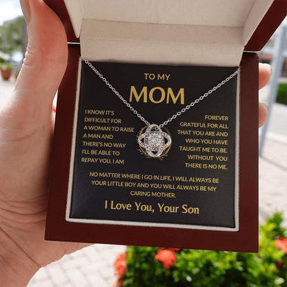 Gifts for Mom | Mother's Day Gift from Son to Mom, Love Knot Necklace with Heartfelt Mother's Day Card Message - Gold card