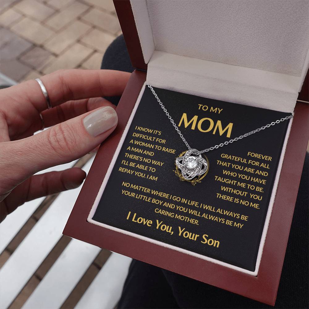 Gifts for Mom | Mother's Day Gift from Son to Mom, Love Knot Necklace with Heartfelt Mother's Day Card Message - Gold card