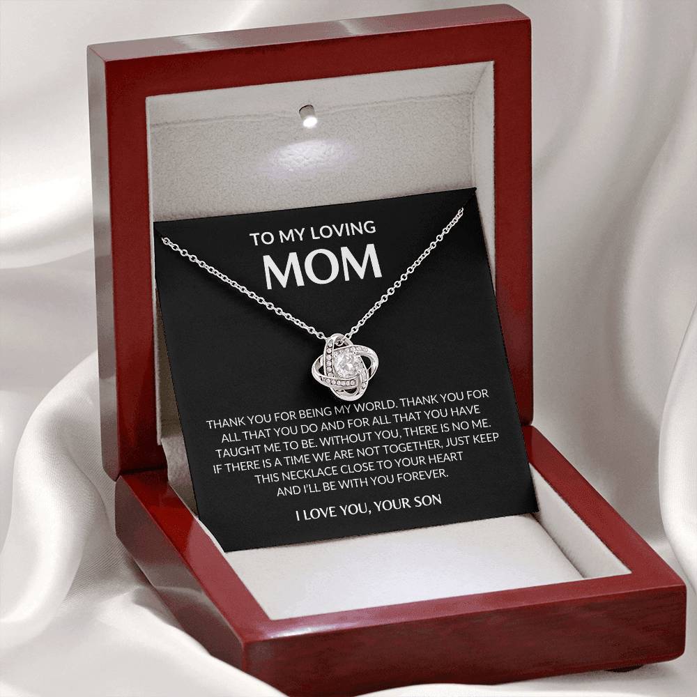 Gifts for Mom | Thank you Mom Love Knot Necklace, Gift for Mom from Son, Mom Birthday Gift, Mother's Day Gifts - Black Card