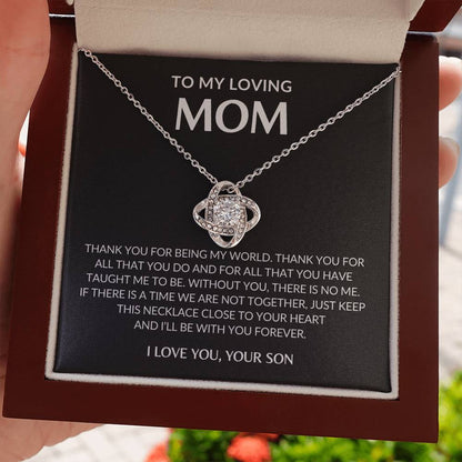 Gifts for Mom | Thank you Mom Love Knot Necklace, Gift for Mom from Son, Mom Birthday Gift, Mother's Day Gifts - Black Card