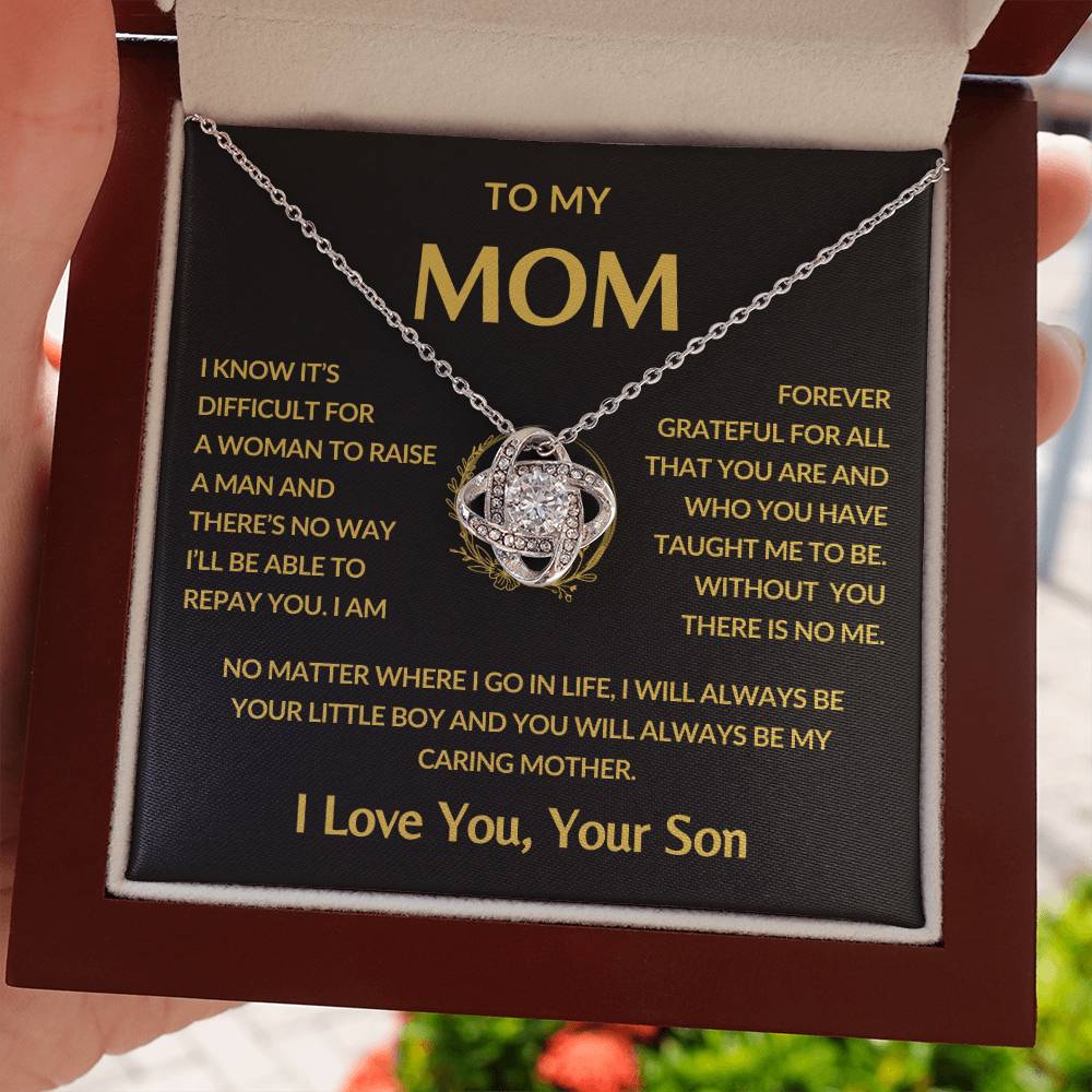 Gifts for Mom | Mother's Day Gift from Son to Mom, Love Knot Necklace with Heartfelt Mother's Day Card Message - Gold card