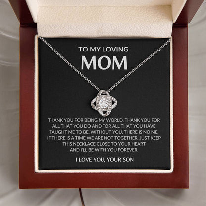 Gifts for Mom | Thank you Mom Love Knot Necklace, Gift for Mom from Son, Mom Birthday Gift, Mother's Day Gifts - Black Card