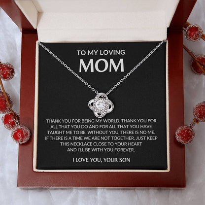 Gifts for Mom | Thank you Mom Love Knot Necklace, Gift for Mom from Son, Mom Birthday Gift, Mother's Day Gifts - Black Card