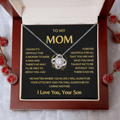 Gifts for Mom | Mother's Day Gift from Son to Mom, Love Knot Necklace with Heartfelt Mother's Day Card Message - Gold card