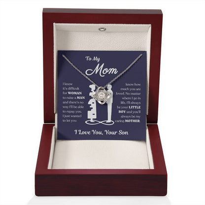 To My Mom | You'll Always be My Caring Mother, Love Knot Necklace - Dark Blue Card