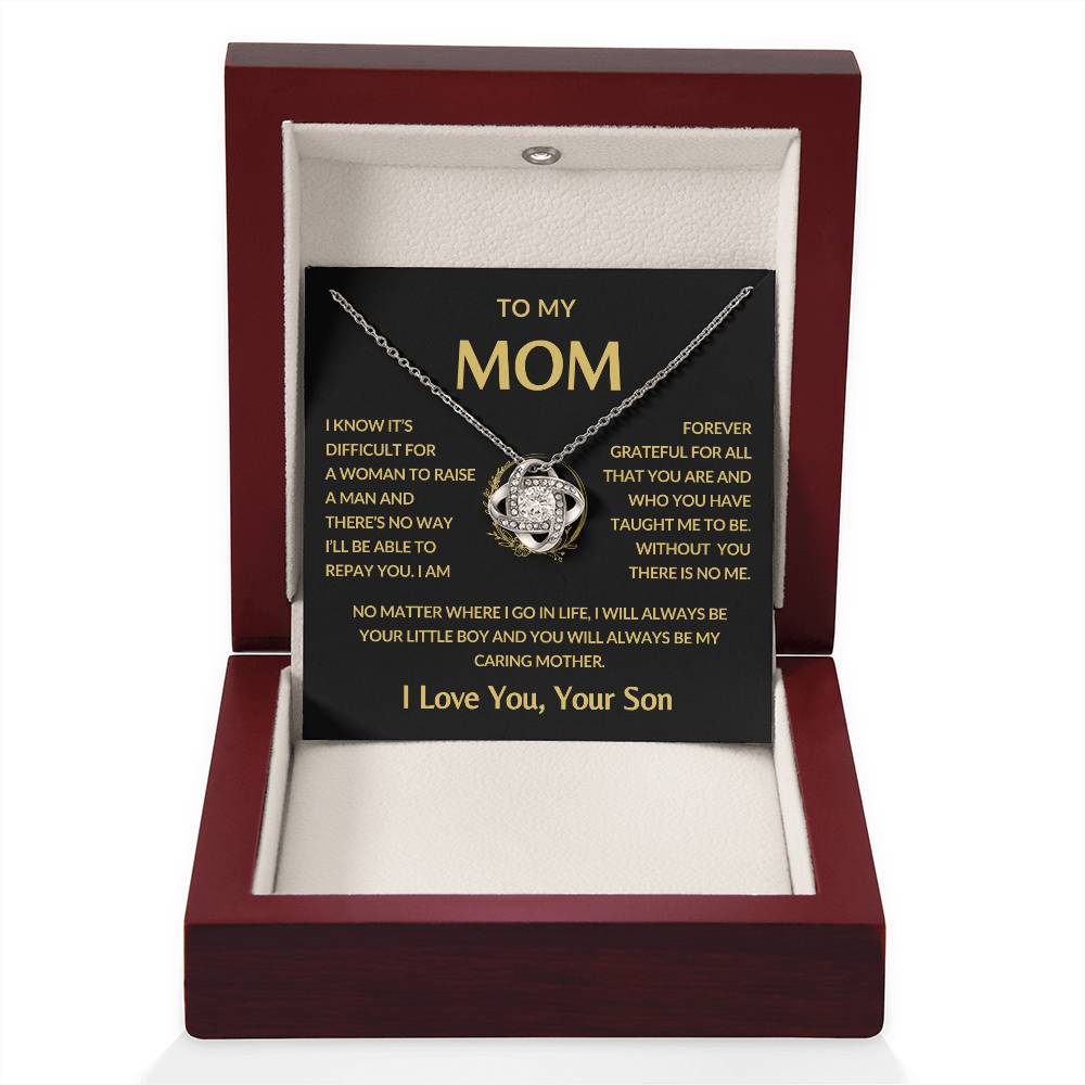 Gifts for Mom | Mother's Day Gift from Son to Mom, Love Knot Necklace with Heartfelt Mother's Day Card Message - Gold card