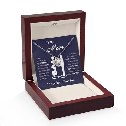 To My Mom | You'll Always be My Caring Mother, Love Knot Necklace - Dark Blue Card