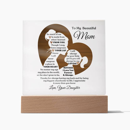 Gifts for Mom | To My Beautiful Mom, Gift from Daughter, Square Acrylic Plaque