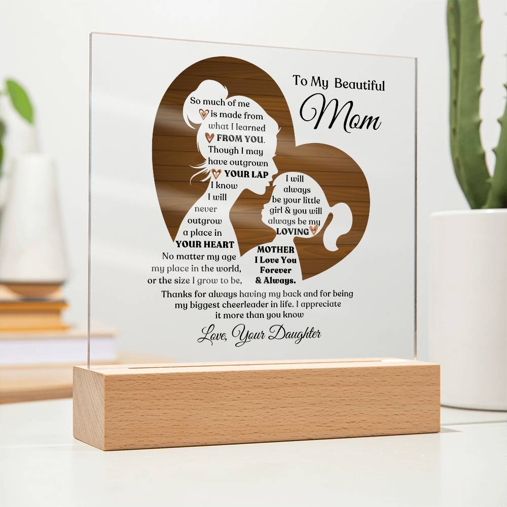 Gifts for Mom | To My Beautiful Mom, Gift from Daughter, Square Acrylic Plaque