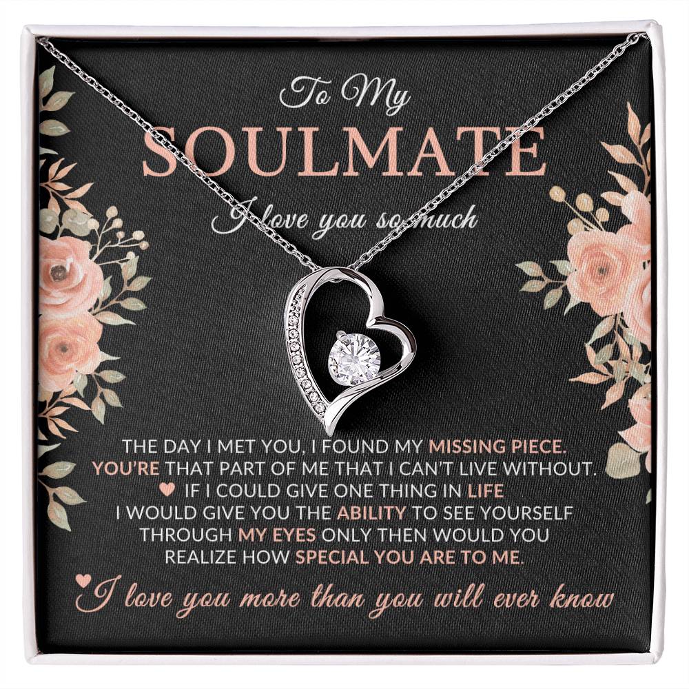 Gifts for Her | Floral Message Card, To My Soulmate Forever Love Necklace, Special Gift for Her, Mother's Day Gift, Birthday Gift for her - Black Card