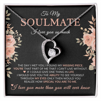 Gifts for Her | Floral Message Card, To My Soulmate Forever Love Necklace, Special Gift for Her, Mother's Day Gift, Birthday Gift for her - Black Card