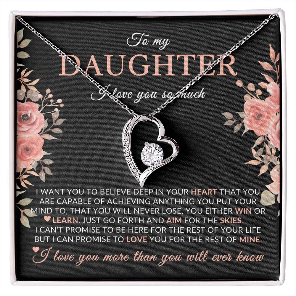 Gifts for Daughter | You Are Capable Of Achieving Anything, Forever Love Necklace, Pink Floral Message Card - Black Card