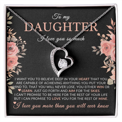 Gifts for Daughter | You Are Capable Of Achieving Anything, Forever Love Necklace, Pink Floral Message Card - Black Card