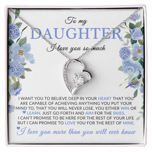 Gifts for Daughter | You Are Capable Of Achieving Anything, Forever Love Necklace, Blue Floral Message Card - White Card