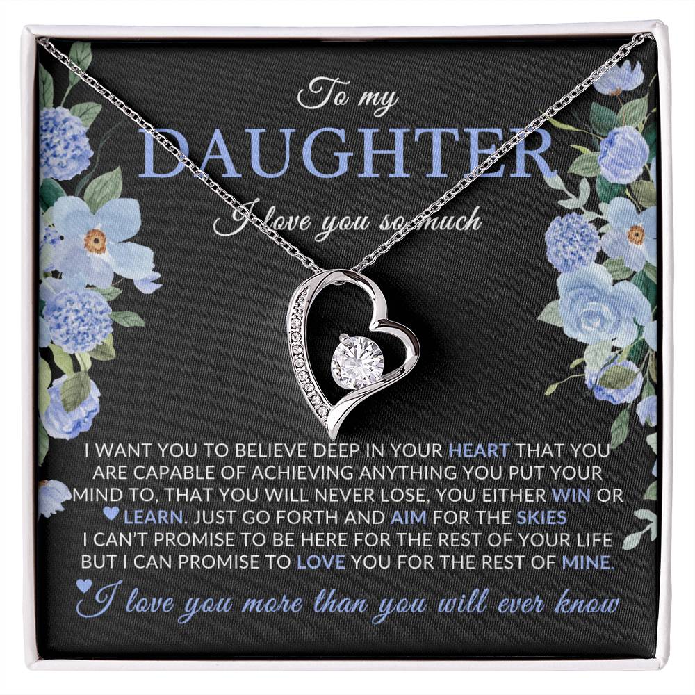 Gifts for Daughter | You Are Capable Of Achieving Anything, Forever Love Necklace, Blue Floral Message Card - Black Card