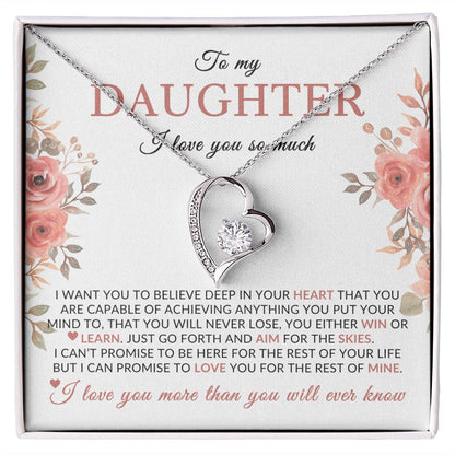 Gifts for Daughter | You Are Capable Of Achieving Anything, Forever Love Necklace, Pink Floral Message Card - White Card