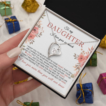 Gifts for Daughter | You Are Capable Of Achieving Anything, Forever Love Necklace, Pink Floral Message Card - White Card