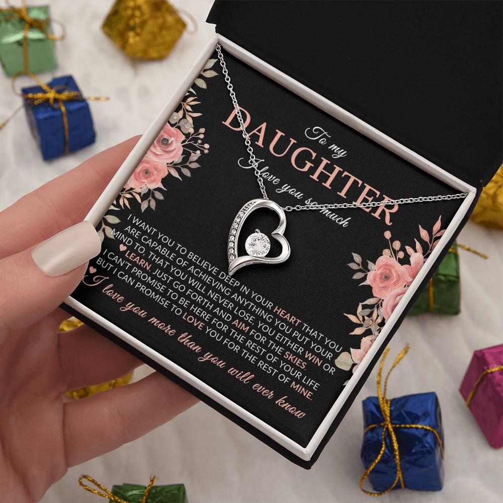 Gifts for Daughter | You Are Capable Of Achieving Anything, Forever Love Necklace, Pink Floral Message Card - Black Card