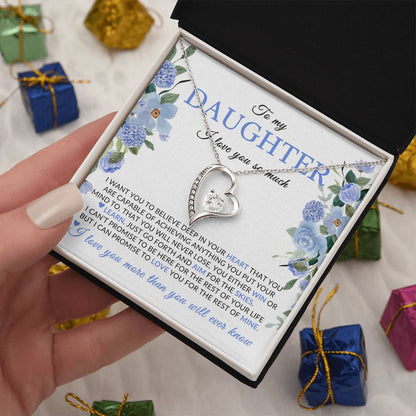 Gifts for Daughter | You Are Capable Of Achieving Anything, Forever Love Necklace, Blue Floral Message Card - White Card