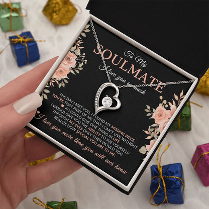 Gifts for Her | Floral Message Card, To My Soulmate Forever Love Necklace, Special Gift for Her, Mother's Day Gift, Birthday Gift for her - Black Card